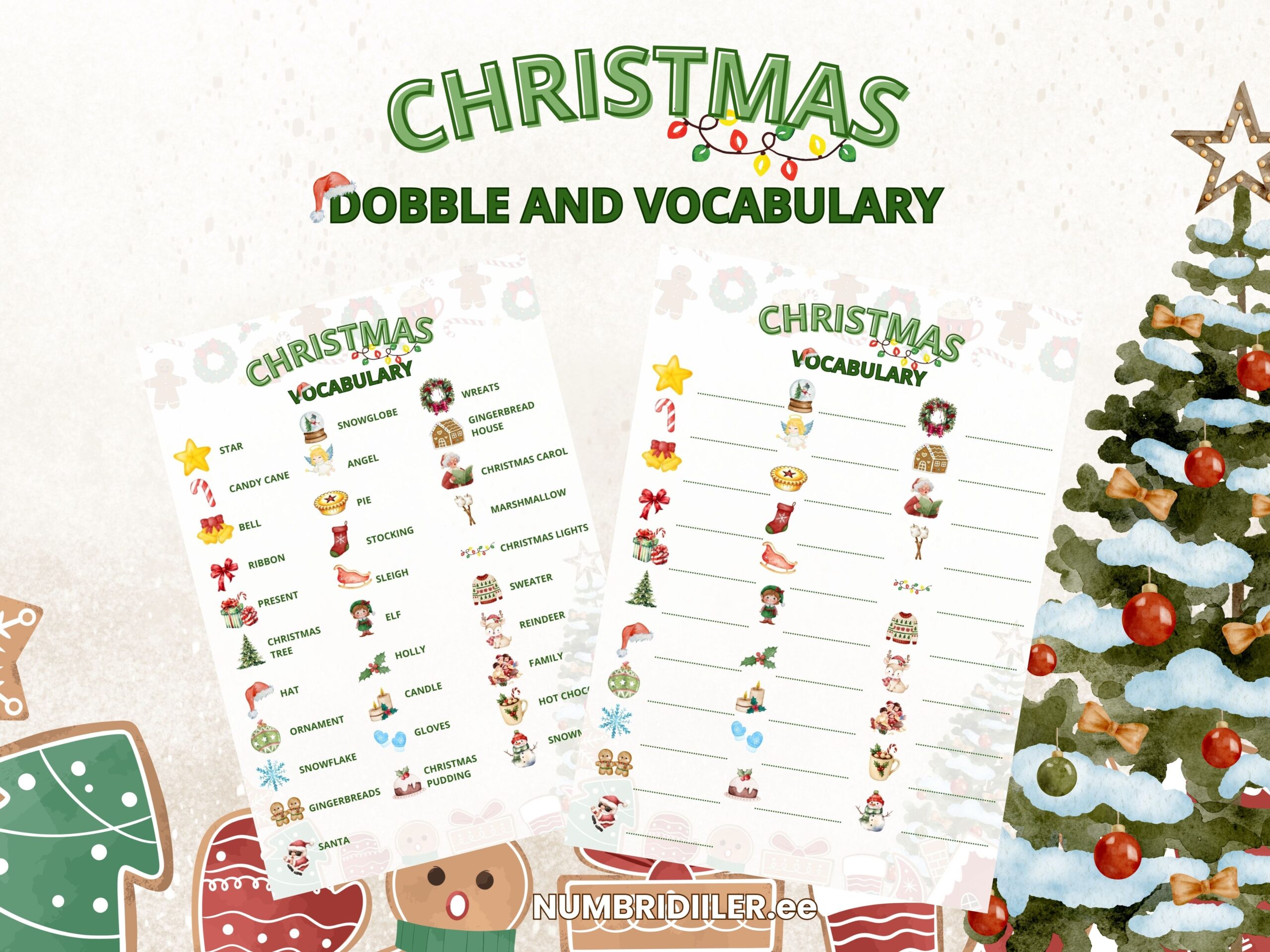 Jõulude dobble mäng, jõulude sõnavara inglise keeles