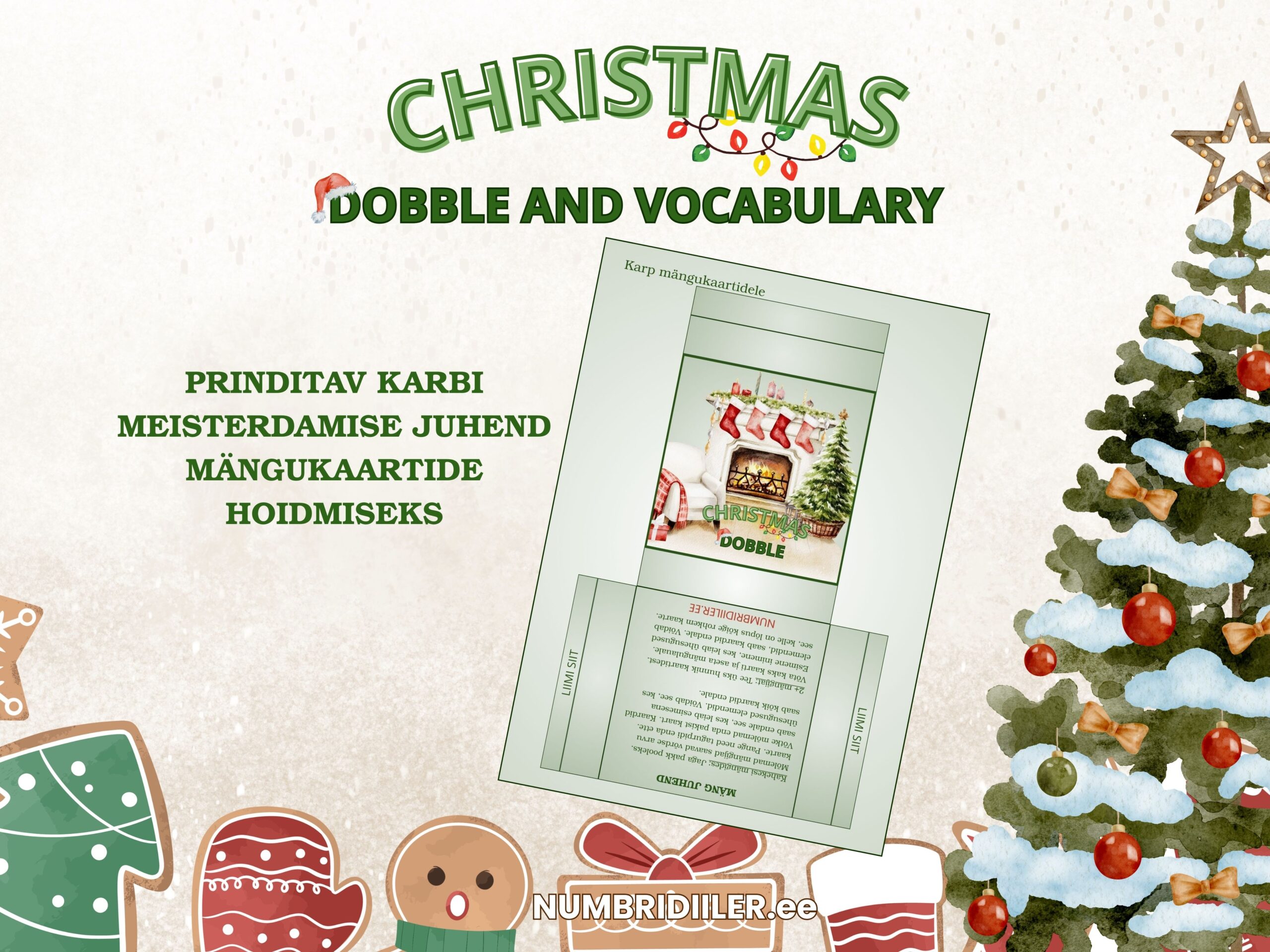 Jõulude dobble mäng, jõulude sõnavara inglise keeles